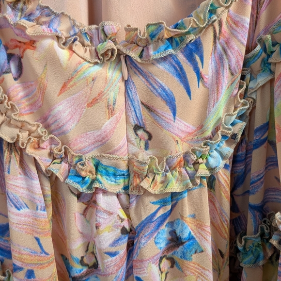 Lilly's Closet Pink Floral Open Back Sheer Sleeves Mini Dress Size M - Picture 4 of 8